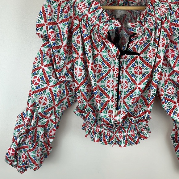 Caroline Constas Lorena Blouse Floral Tile Multi Colored, Off Shoulder, *Flaws* - Picture 3 of 16